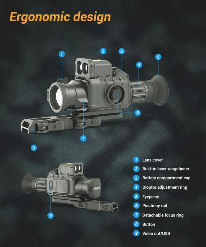 Cone Polaris Longo Alcance no exterior de detecção de visão nocturna caça 640x512 de alta resolução telémetro laser infravermelho Escopo Térmica