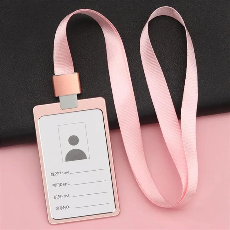 Custom Lanyard Case Name Badge Metal ID Card Holder with Polyester Rope Lanyard Customized ID Card Conference Badge with Lanyard