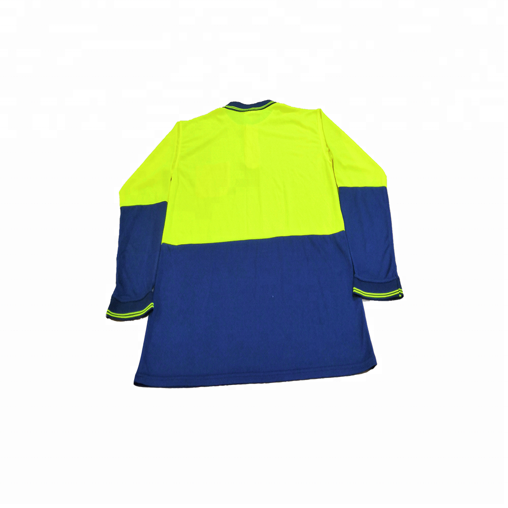 100% Polyester Birdeye Polo Collar with Buttons Closure and Navy Bottom Design Hi Vis Safety Shirt with 1chest Pocket