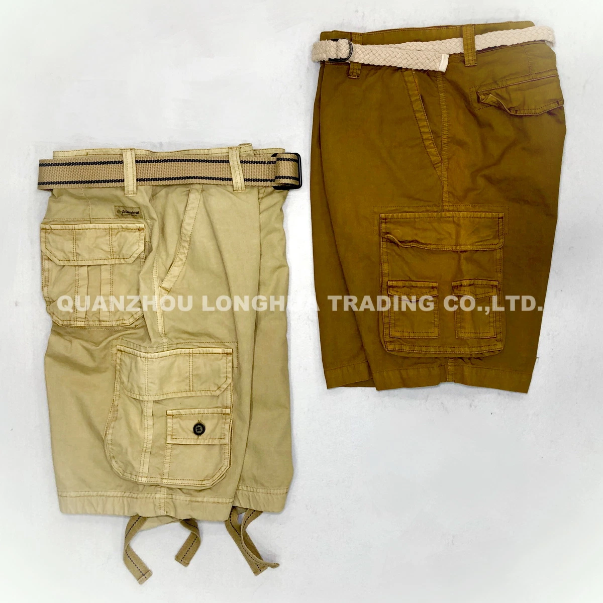 Mens Boys Cargo Shorts Fashion Khaki Cotton Trousers Garment Dye
