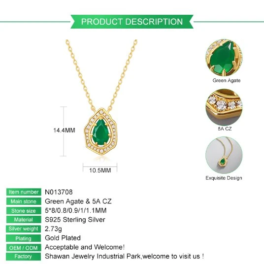 Vintage Style Natural Stone Pendant Necklaces Fashion 14K Gold Plated Green Agate Irregular Necklaces for Women