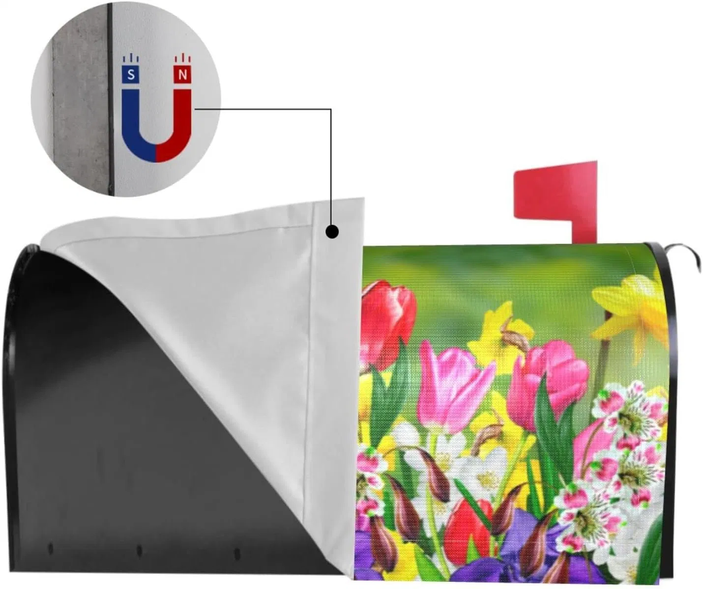 Mailbox Covers Magnetic Spring Summer Flowers Mailbox Cover Magnetic Daffodils and Tulips Garden Yard Green Decor for Outdoor Standard