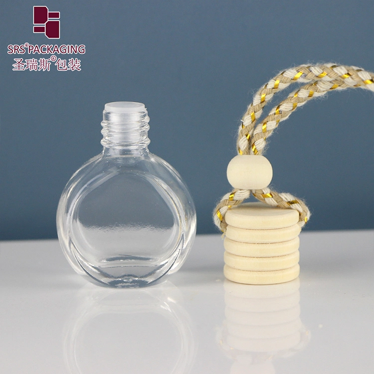 SRS Wooden Lid BM005-8ml Oval Shape Glass Thick Hanging Car Perfume Bottles Yellow