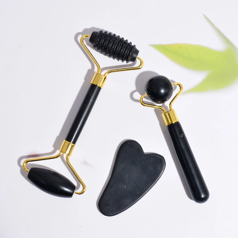 Custom Facial Black Jade Roller Facial Anti-Aging Gua Sha Massager Set