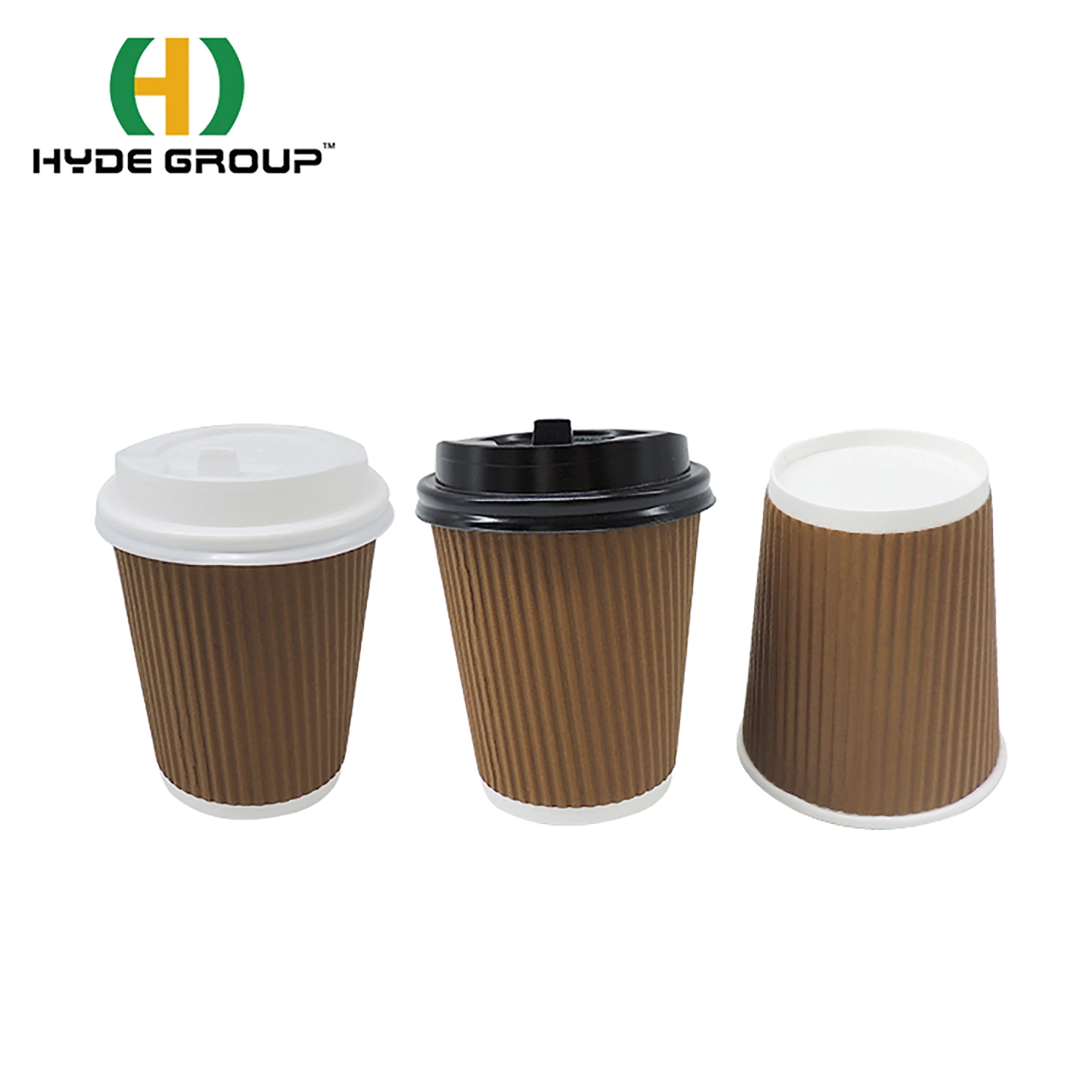 16oz Ripple Wall Paper Cups with Black White Color Plastic Lids Coffee Drinking Cups