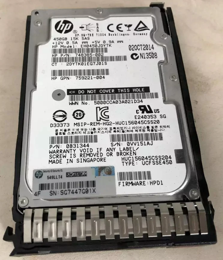 Super Quality 748385-002 759210-B21 450GB 15K 12g Sff 2.5" Sas Sc HDD Hard Drive