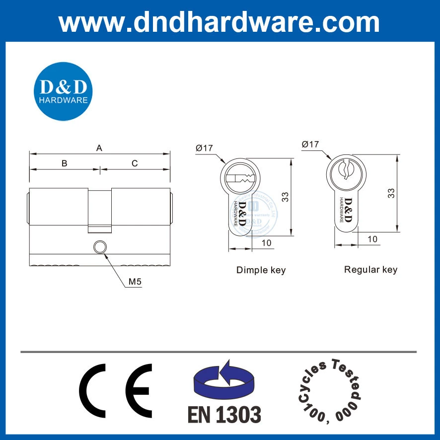 En1303 Standard European Security Satin Chrome Door Lock Keys Cylinder