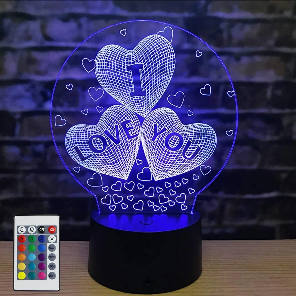 3D base acrílica Luz nocturna 16 colores Cambio de Smart Touch Mando a distancia Lámparas ópticas de Illusion Bedside dormitorio Casa decoración Noche Lámpara para niños niños y niñas