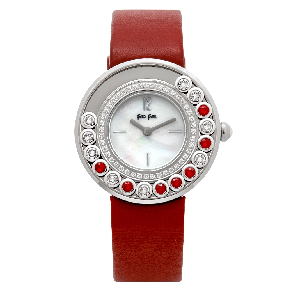 Luxury Gift Stainless Steel Genuine Leather Mop Dial Lady Wrist Quartz Watch