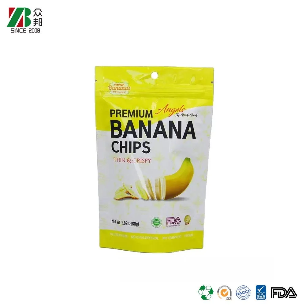 Custom printed small mylar banana chip bags plastic packaging