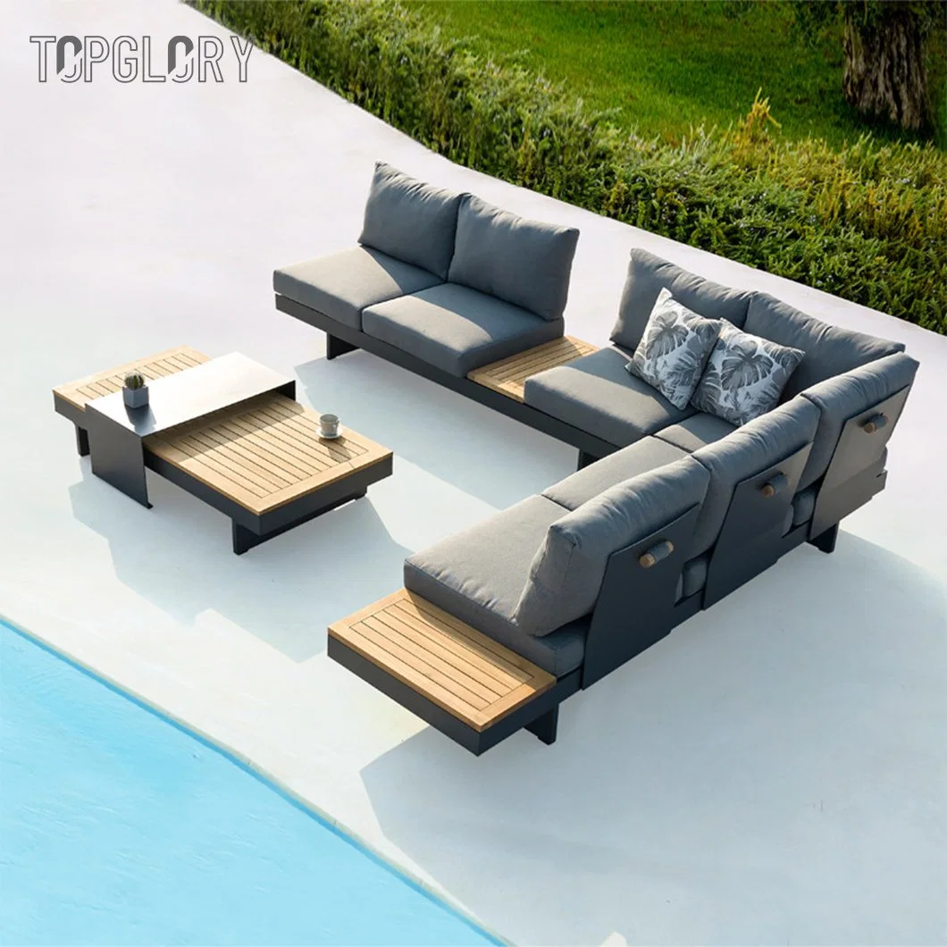 Jardin extérieur 6PCS de luxe des meubles en rotin Conversation de la table d'osier coin canapé avec coussin de coupe