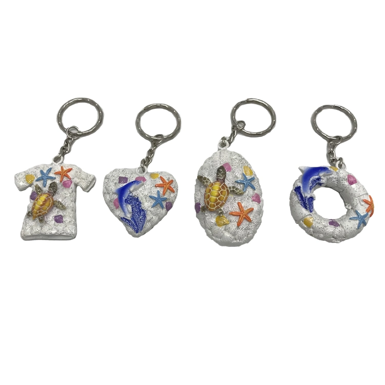 Vente en gros Nouveau Sand Design surf Sea Animal Keychain Beach souvenir Porte-clés à tortue en résine