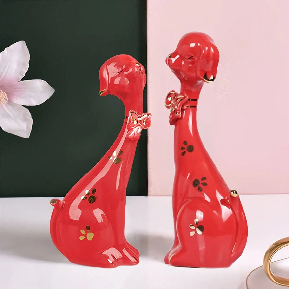 Ceramic Cute Puppy Figurines for Home Office Shelf Decor Set of 2 for Home Office Table Decoration Ceramic Small Animal Perfect for Promotion