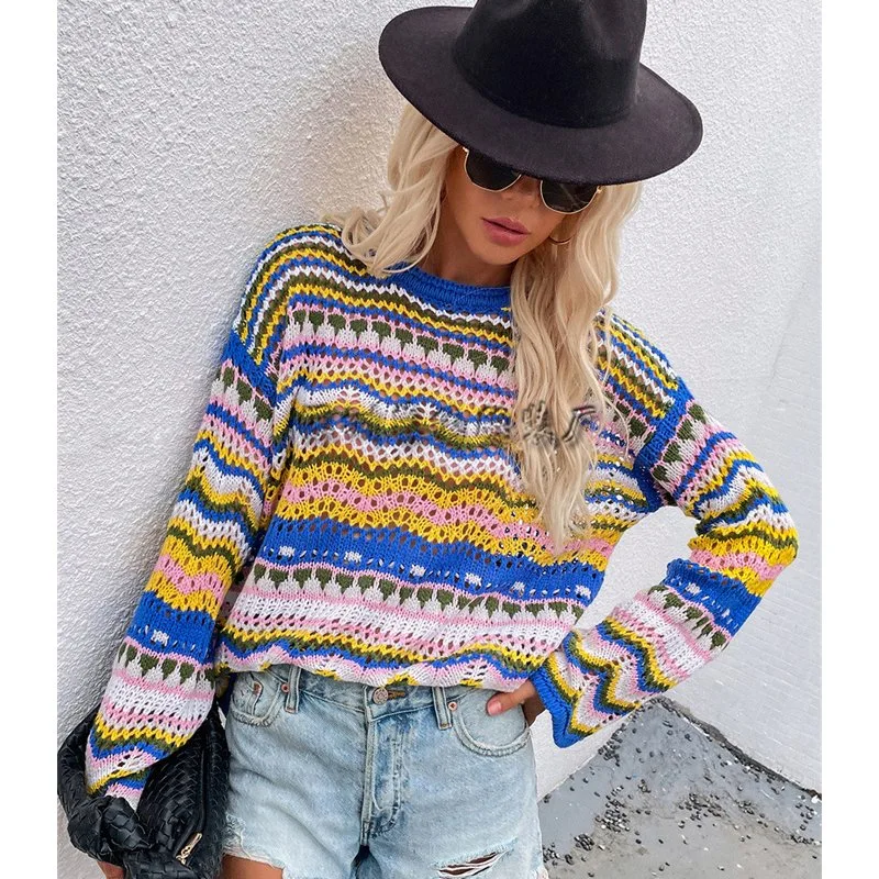 Women Knitted Sweater Casual Fashion Autumn Winter Retro Jumper O-Neck Long Sleeve Warm Sweaters