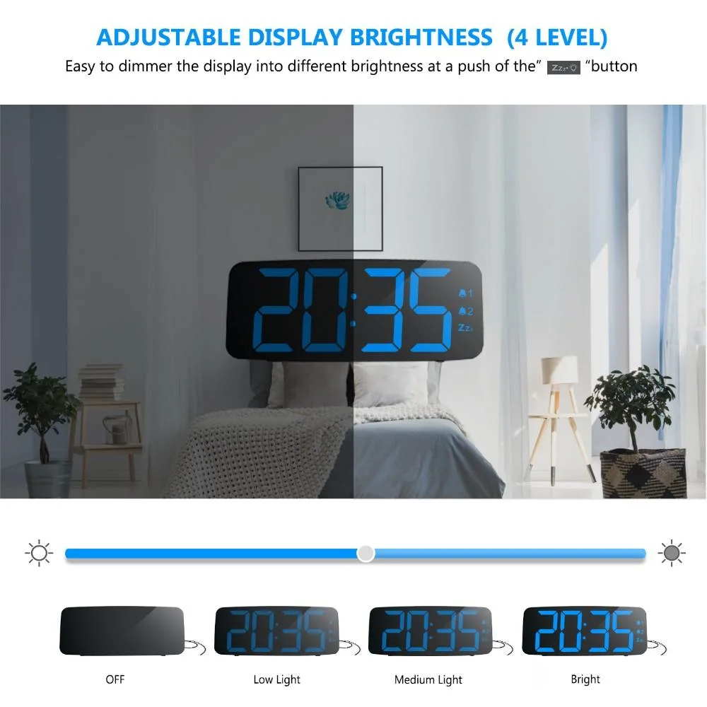 Portable Digital Azul Radio despertador con luz de noche