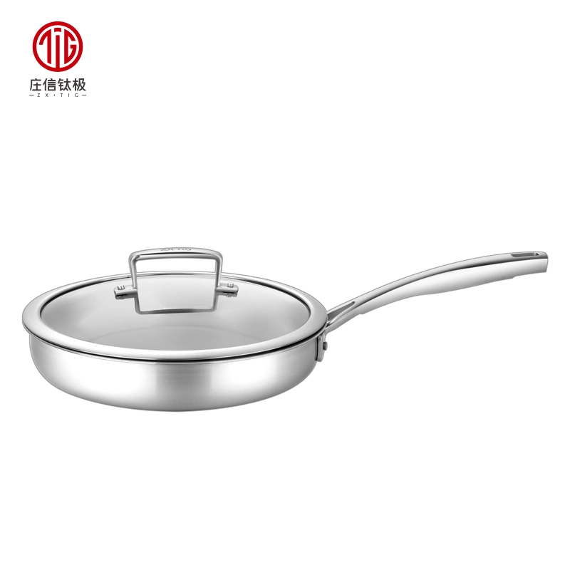 Long Handle Titanium Induction Egg Non-Stick Frying Pan with Glass Lid