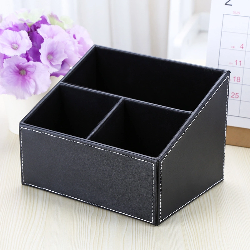 Multi Functional Leather Pen Holder Office Desktop Stationery Storage Box for Remote Control PU Storage Seat