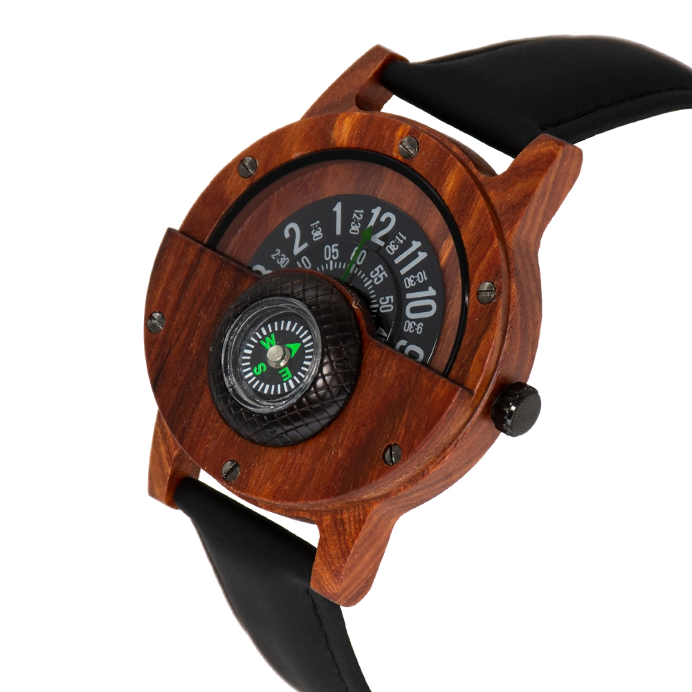 Bewell madera moderno, elegante reloj Relojes de Pulsera con diseño exclusivo de la brújula ver hombres con OEM Logo personalizado reloj de pulsera cuero ccao