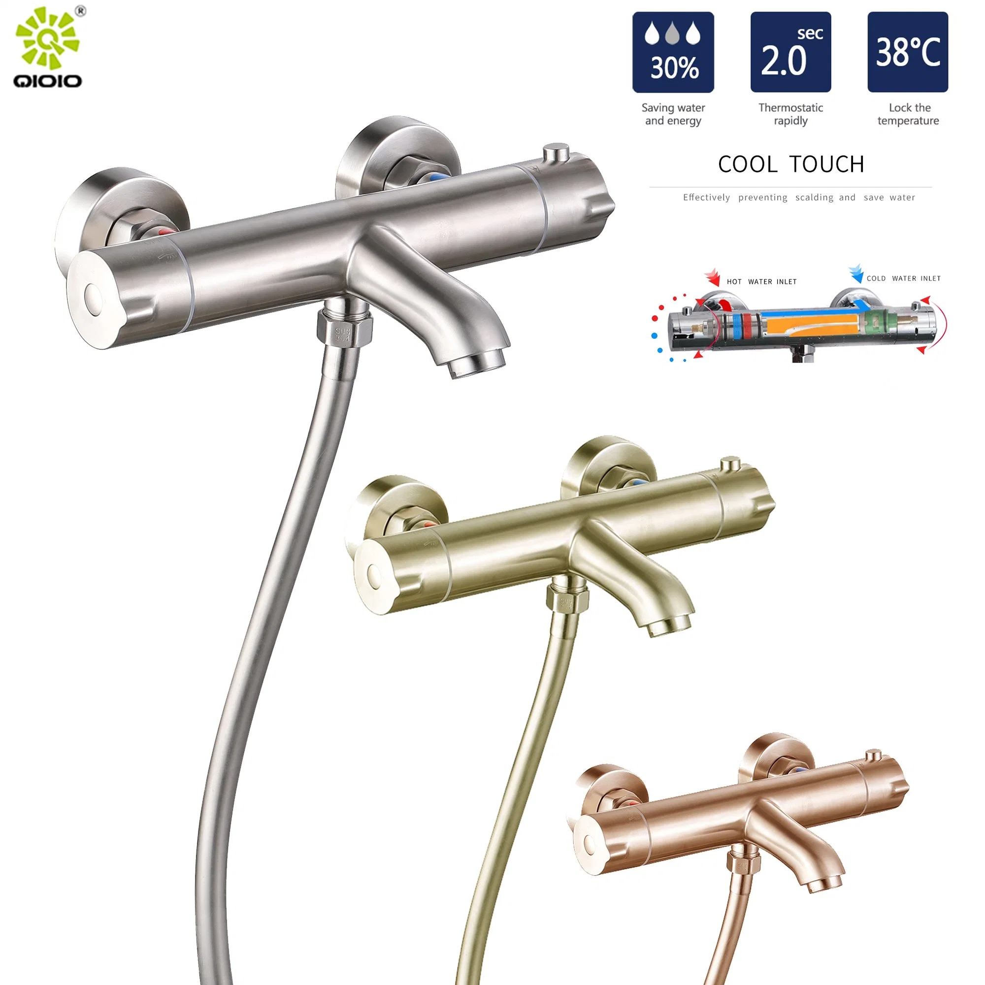 New Thermostatic Shower Set Stainless Steel 304 Bathroom Fittings 2-Function Bathtub Mixer Faucet