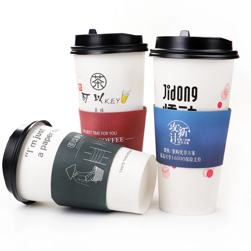 Printing 8oz 12oz 16oz Single Wall Disposable Paper Cups Customized Hot Coffee Paper Cup with Sleeves and Lid Custom Made