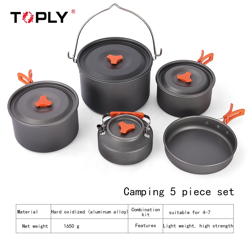 5 Piece Set Cookware Outdoor Camping Pot Portable Frying Pan Camping Cooker for Outdoor Activity