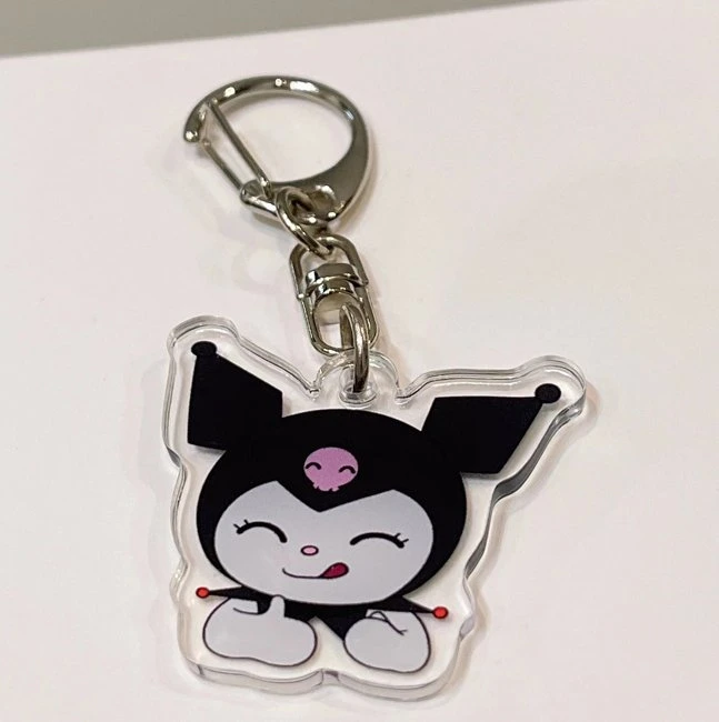 Ruunjoy Cartoon Kuromi Acrílylic Keychain Pendant anime Kawaii Doll Accessories Ornamentos de mochila Car Key Kawaii para criança brinca com o presente para casais