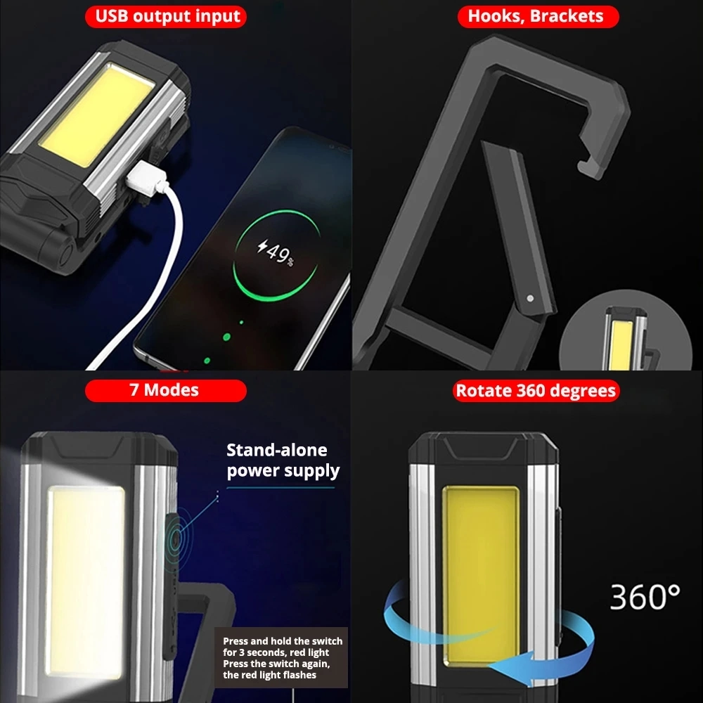 Spotlight multifunción recargables USB COB imán de la luz de trabajo linterna LED impermeable