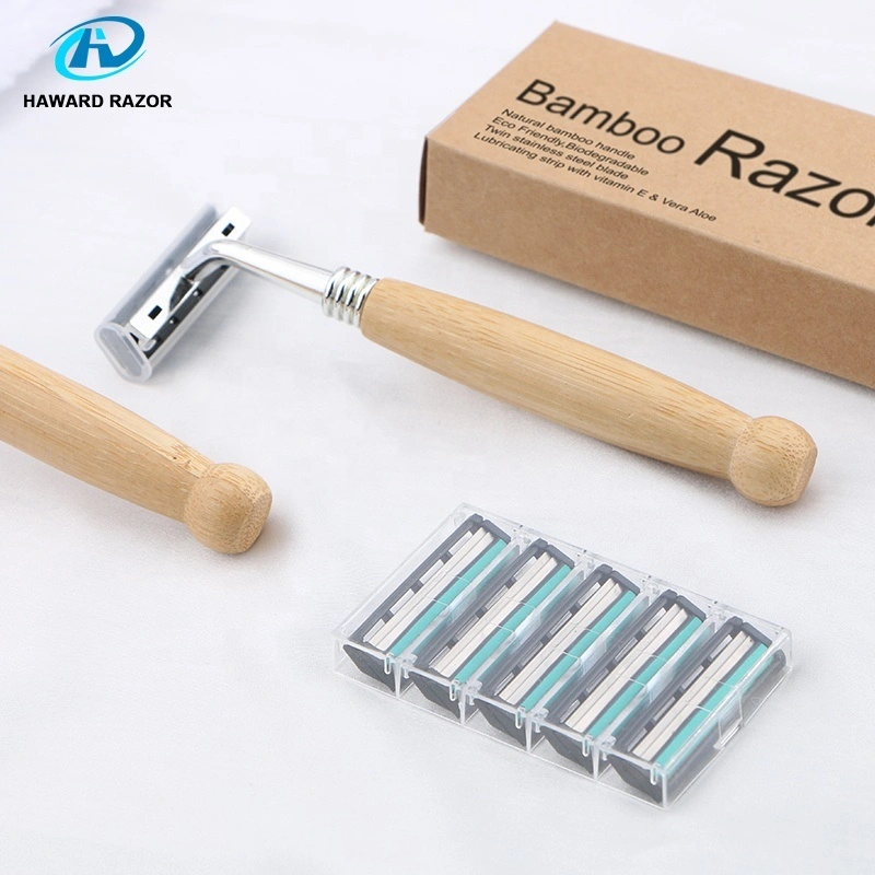 Razor Blade de doble asa de bambú Ecológico oferta hotelera de la hoja de acero inoxidable navaja