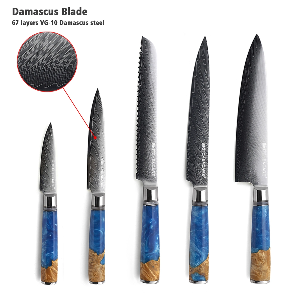 Kitchencare Damascus Steel Knife Set Messer 5PCS Kitchen Knives Set Kitchen Knife