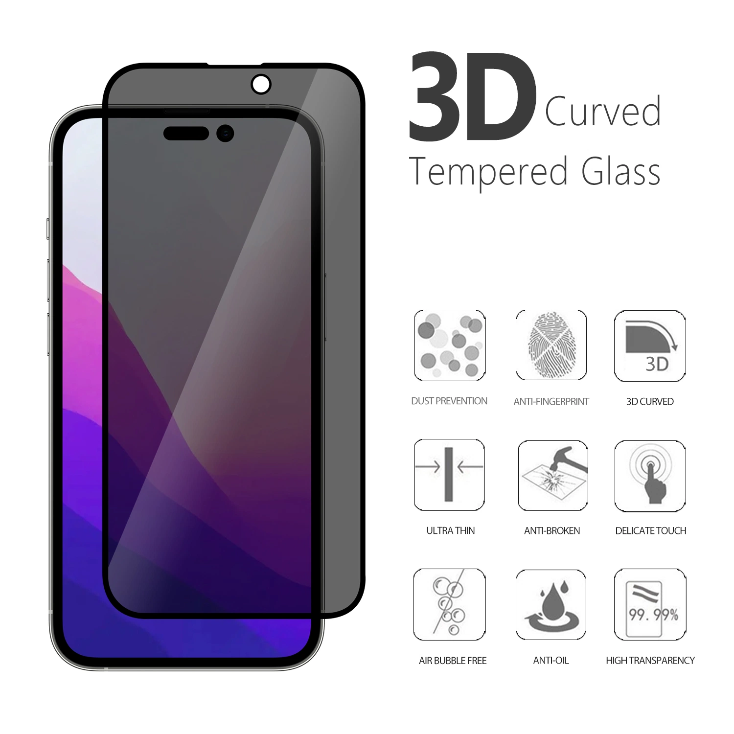 Brand Vmax Full Cover 9h Titanium Black Color Tempered Glass Screen Protector for Phone 5 / 6 / 6 Plus and Other Cellphone Accessories / Protective Film