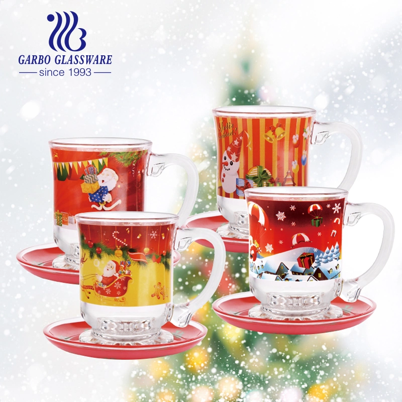 Popular New Custom Christmas Glass Tea Coffee Cup Set with Decal