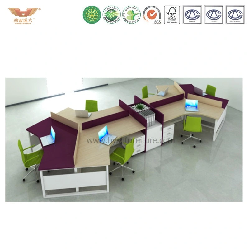 Open Plan Modular Office Wooden Computer Cubicle Bench Workstation with Cabinet