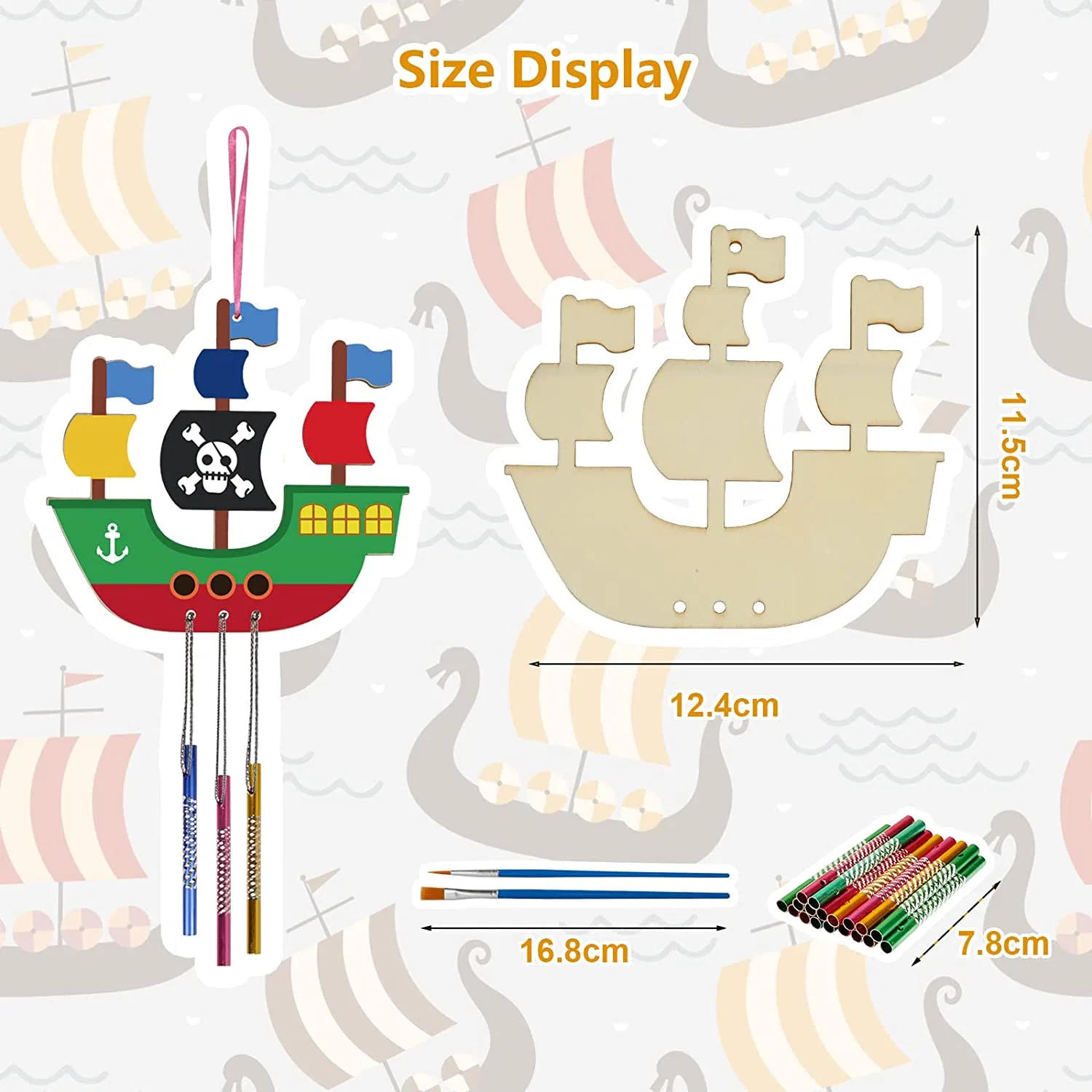 Navio Pirata Wind Chime Embarcações bricolage Conjunto de madeira