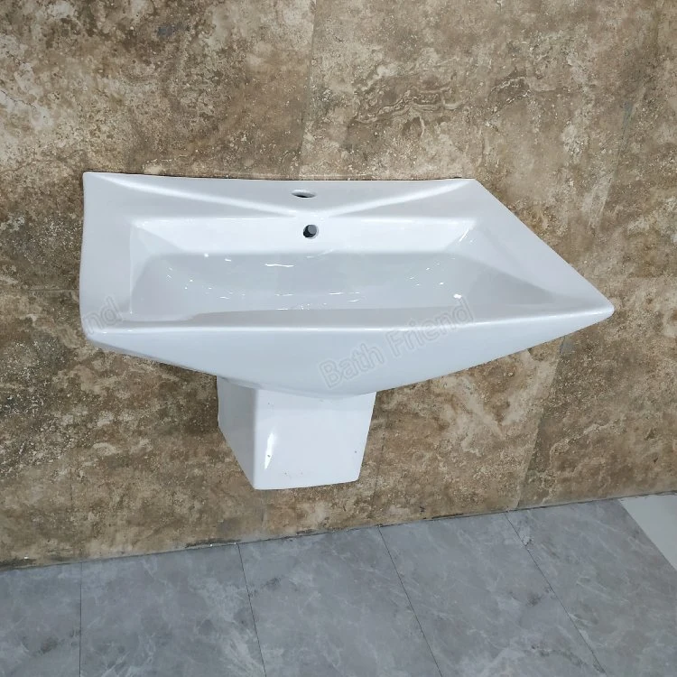 MID-East Market Hot Sale Bathroom Wall Hung Semi Pedestal Ceramic Wash Basin with Half Pedestal