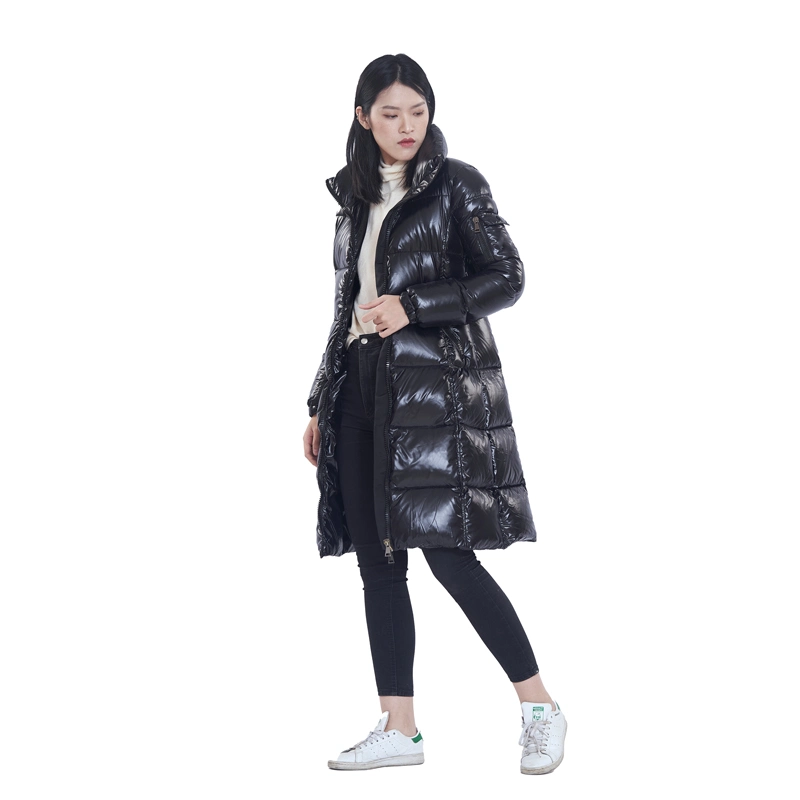 Veste d'hiver en duvet long pour femmes en nylon brillant pour femmes