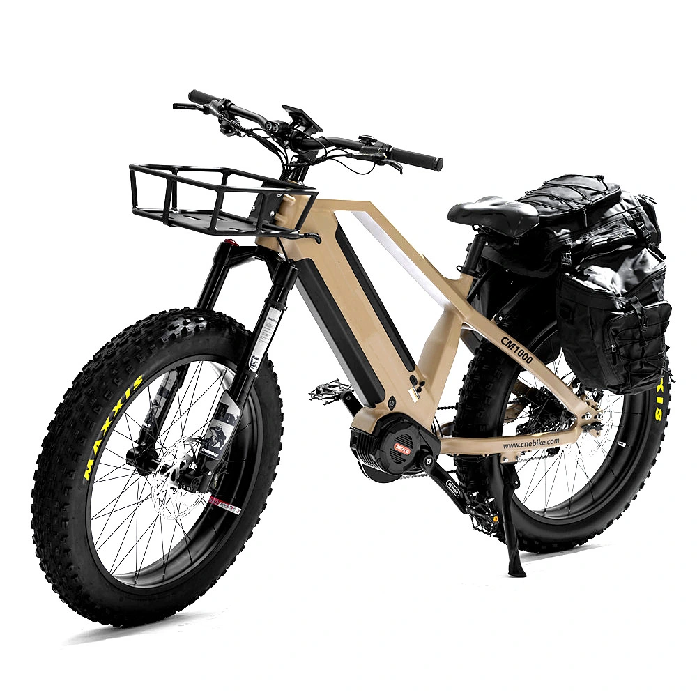 1000W 48V 30ah MID Motor Dual Battery E-Bike Mountain Forest Road City Ebike 26'' Fat Tire off Road Electric Hybrid Bike for Commuting, Traveling, Hunting