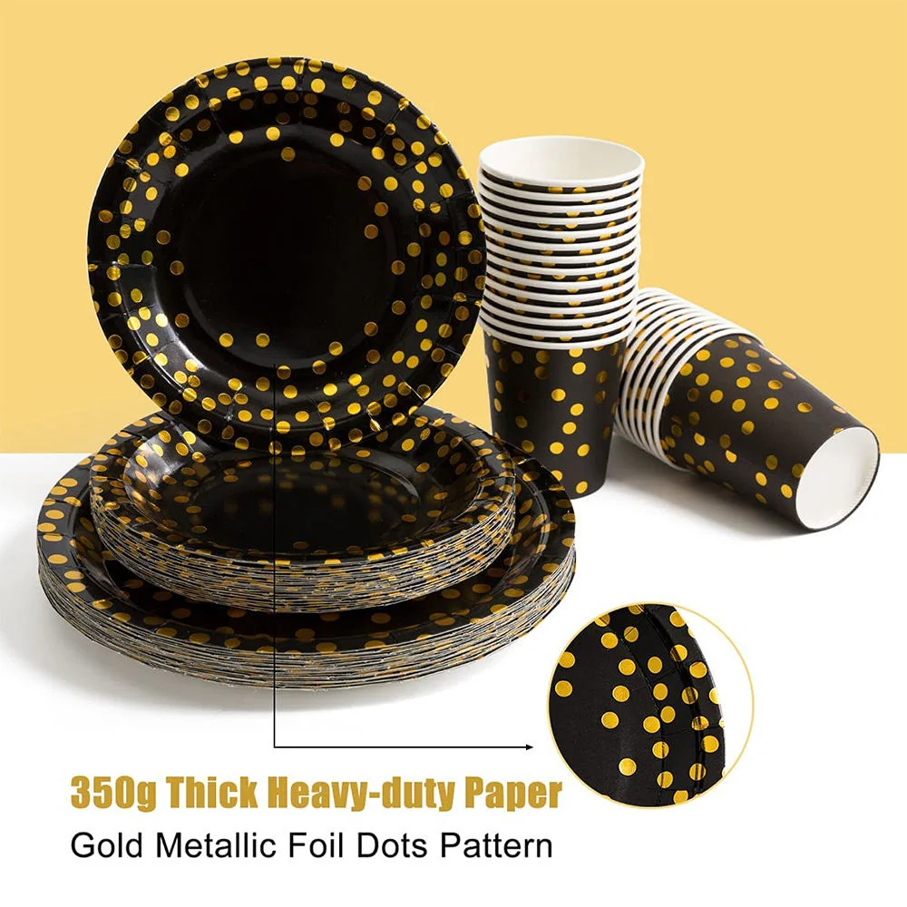 Gold Paper Plates Napkins Cups with Gold Plastic Tableware Sets