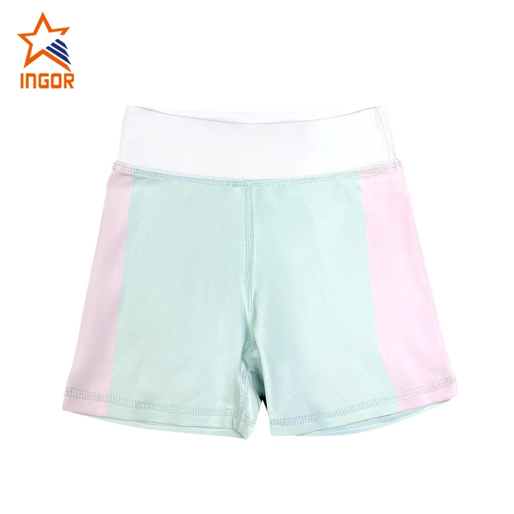 Ingorsports Kids Swimwear Soft Waist Band Contrast Sports Bras Sublimated Color Block Shorts Children Sports Wear Activewear