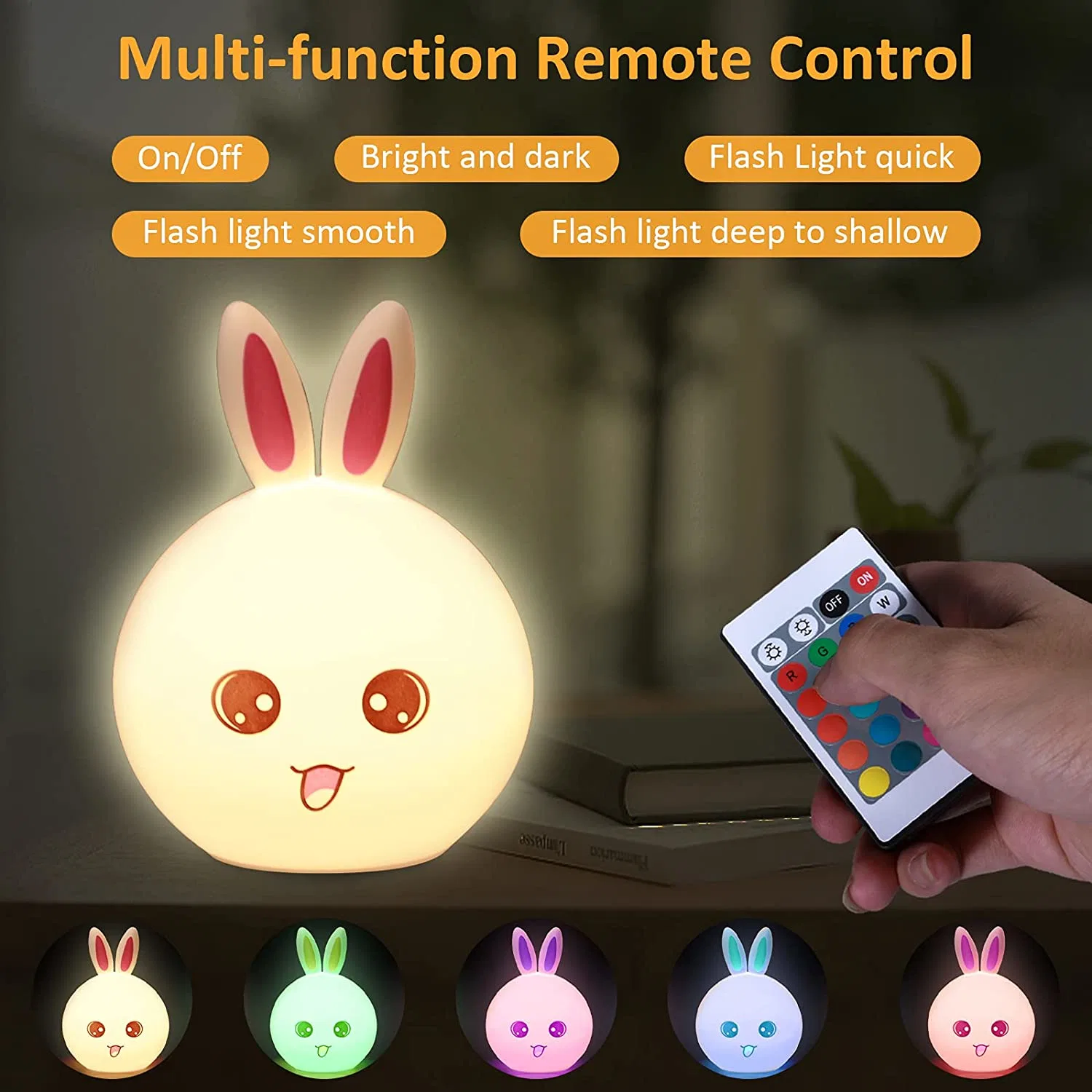 Pilha recarregável Controle Remoto Bunny Lamp Silicone Coelho Luz noturna Toy