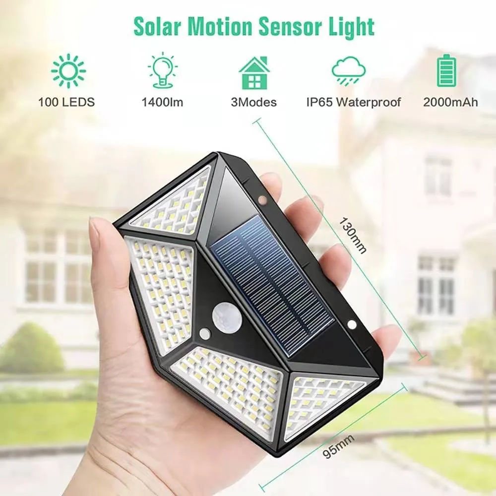 100 LED Solar Power PIR Motion Sensor Wall Light Outdoor Garden Lamp Waterproof