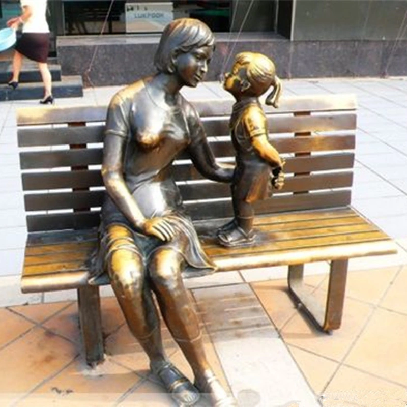 Escultura de bronce de jardín de niños libro de lectura y la señora sentada en la Estatua de la banqueta