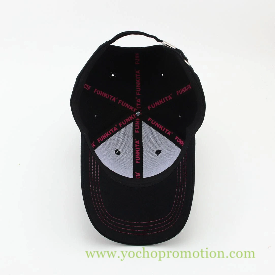 Black Color 100% Cotton Twill Baseball Cap with Buckle Closure