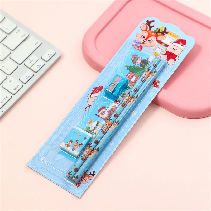 Merry Christmas Pencil Sharpener Ruler Eraser 5PCS Stationery Set