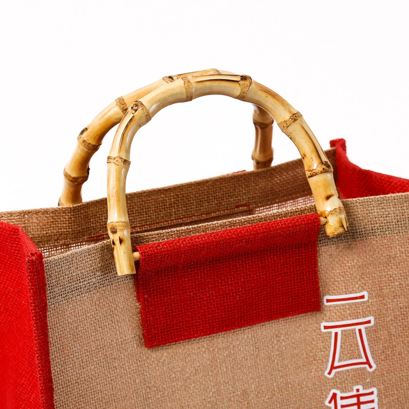 Jute Shopping Strand Tasche Großhandel Bambus Kreis Hand Ziehen Baumwolle Vintage-Geschenktasche Aus Leinen