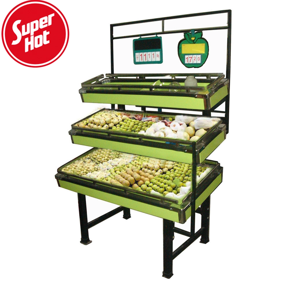 3 camadas supermercado Metal Design Cesto seco frutas e legumes Prateleiras de suporte de ecrã