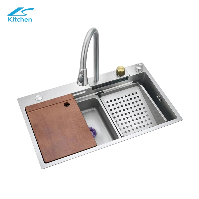 Nano Step Kitchen Sink 304 Stainless Steel Handmade Above Mount Waterfall Faucet Farmhouse Kitchen Sinks