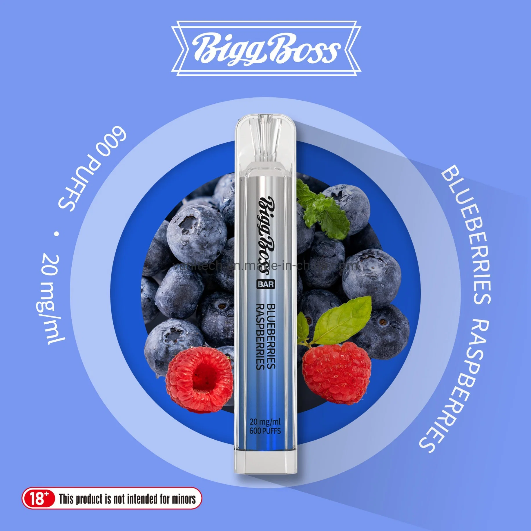 Pre-Filled Bigg Boss Bar 600 Puffs Fruit Flavor vape Disposable/Chargeable Vapes Nicotine Free E Cigarettes 20mg Nic Vape Juice Ske Crystal Bar
