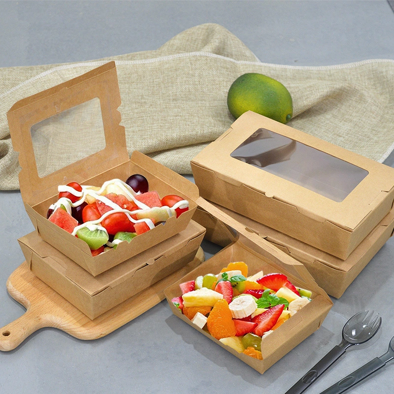 Tray for Food Fried Chicken Packaginges Kraft Paper Lunch with Window Box