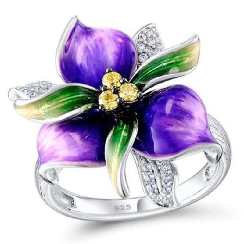 Custom High quality/High cost performance  Flower Ring Micro-Set Diamond Two-Tone Creative Personality Ring Tail Ring