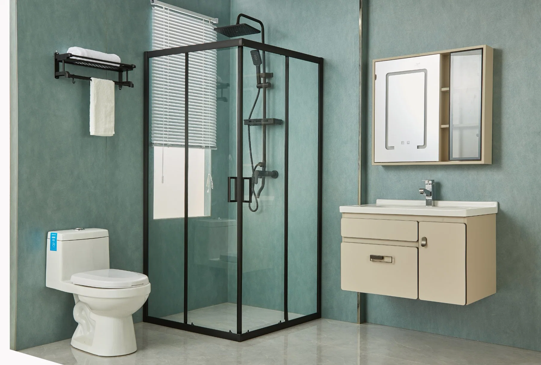 Modern Simple Design Sliding Black Frame Square Bathroom Door Shower Enclosure